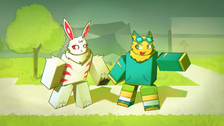 Two Transfur morphs standing on an outdoor path in Fur Infection Outbreak